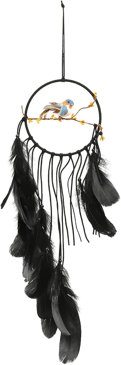 OSALADI Dream Catcher Wall Hanging with Black Lovebird Tassel, Woven Macrame Pendant Boho Home Decor for Bedroom and Living Room