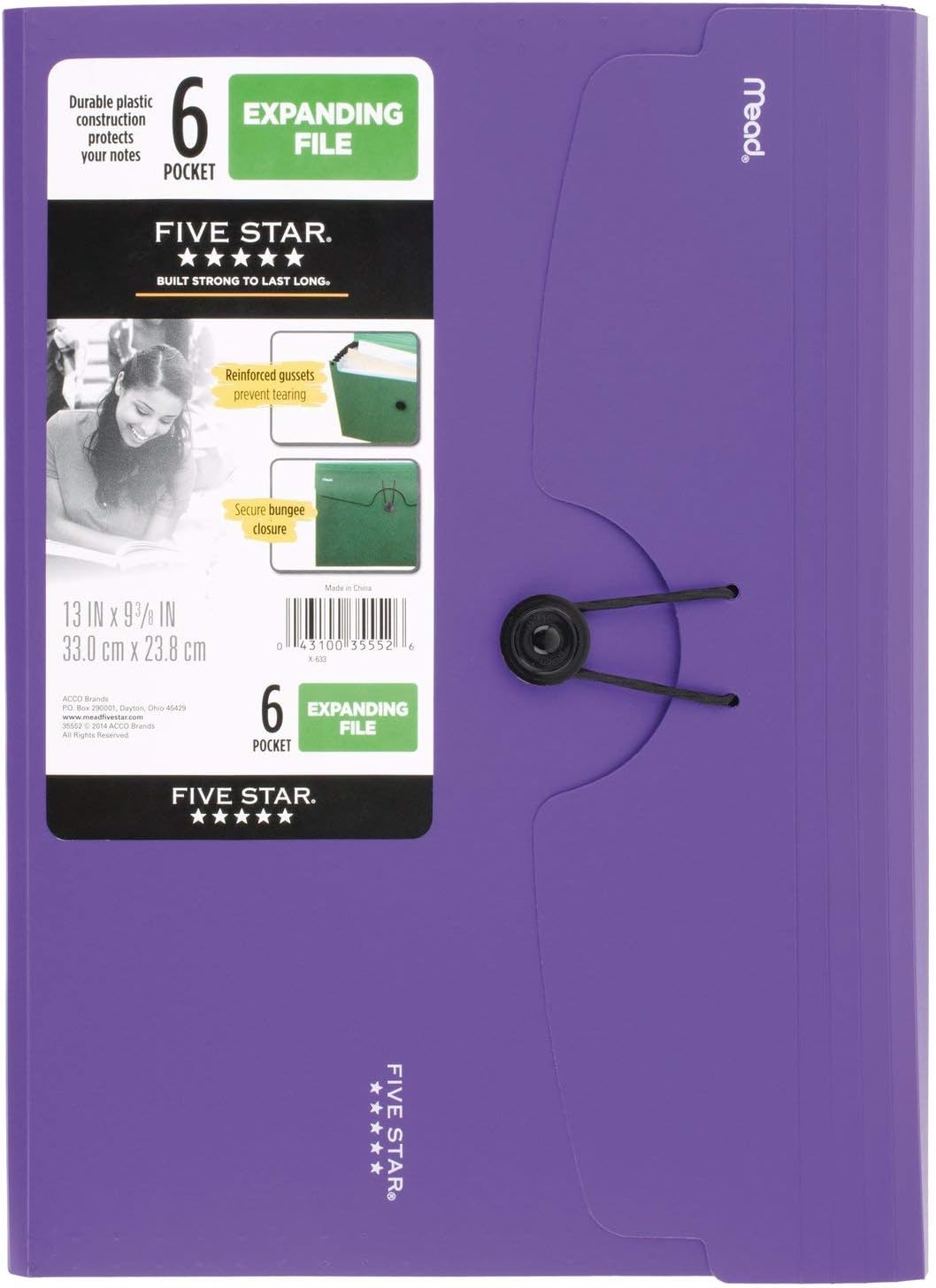 Five Star 6-Pocket Expanding File, 13 x 9.38 Inches, Purple (72510)