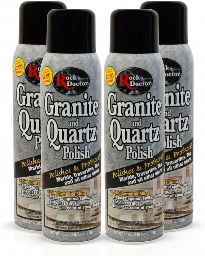 Rock Doctor Granite Polish Spray and Surface,18oz.Can Polish Tile, Marble, Kitchen Countertop, and Natural Stone Surfaces, Streak-Free Shine Pack of 4 (4)