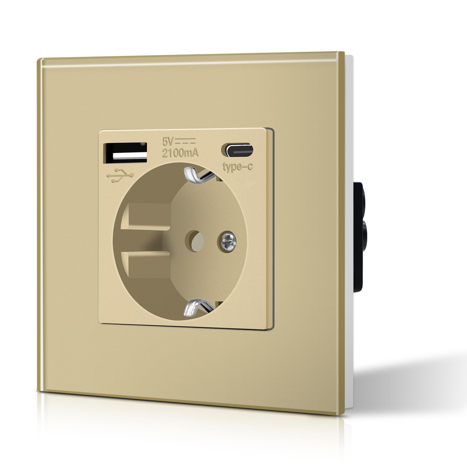 BSEED Enchufe de Pared con USB C,Enchufes Dobles Empotrados con Cristal,Toma de Corriente,Seguridad infantil,Fácil de Instalar,M Serie,2 Enchufes con USB y Tipo C,157mm Blanco — view 111