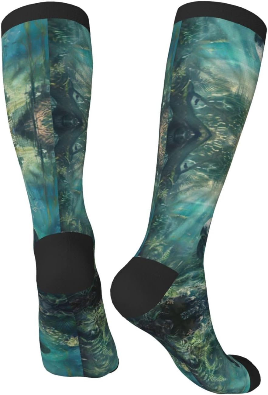 Crazy Save Manatee Print Breathable Crew Neck Athletic High Socks,Suitable For Sports,Running,And Travel.