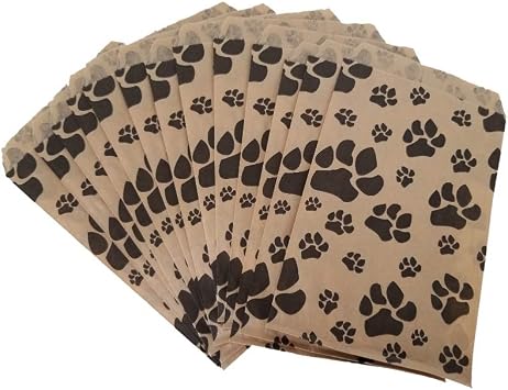 N'ice Packaging 100 Bags Flat Plain Paper or Patterned Bags for candy, cookies, merchandise, pens, Party favors, Gift bags (5 x 7, Paw Print)