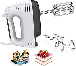 Batteur électrique à 7 vitesses et fonction turbo en acier inoxydable avec turbo, mélangeur, crochet à pâte, pour mélanger des biscuits, des œufs, des gâteaux, des pâtes, des meringues.