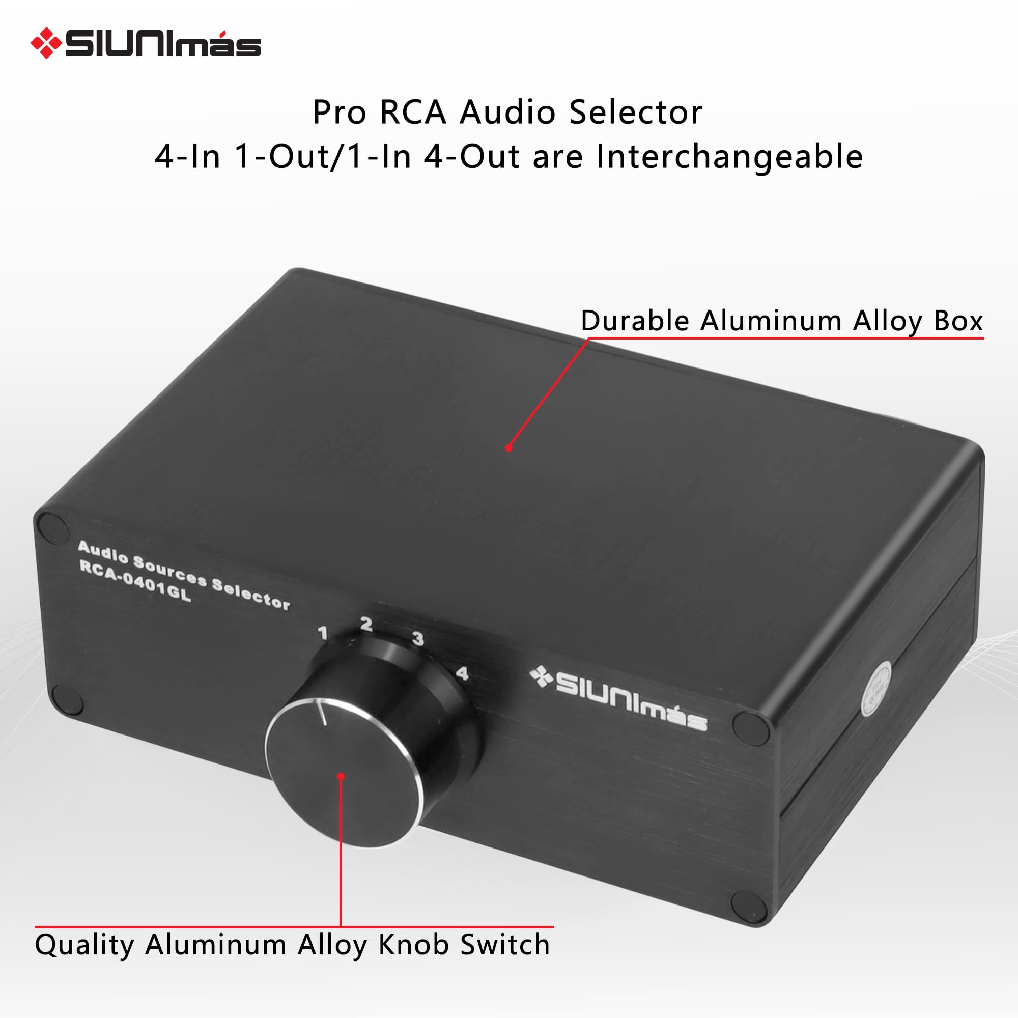 4 "1-Out Pro RCA Passivo Audio Switching Box 4 Canali Convertitore Audio Passivo Selettore Audio Passivo Box 1" 4-Out (R0401-RCA)