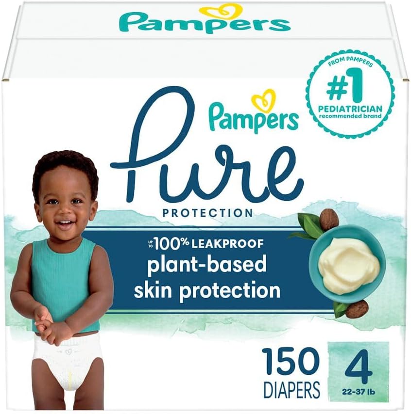 Pampers Baby Diapers - Pure Protection - Size 4, 150 Count, for up to 100% Leakproof, Premium Plant-based Skin Protection (Size 4, 150 Count) Thumbnail