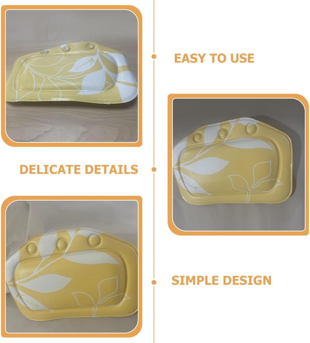 Bathtub Pillow with Suction Cups, Soft PVC Foam Tub Head Pillow for Neck and Shoulder Support, Leaf Yellow Bath Cushion for Spa and Relaxing Bathing Experience