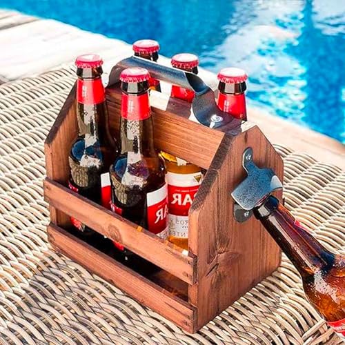Out of the blue Flaschenhalter aus Holz für 6 Flaschen à 33 cl mit Flaschenöffner aus Metall – Ansicht 2