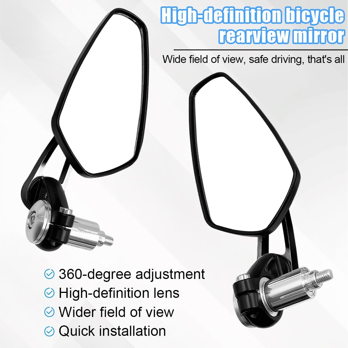 Motorcycle Rear View Mirror, 360° Adjustable High Definition Motorbike Handlebar Bar End Rearview Side Mirror, Scooter Replacement Accessories, Universal for Motorcycle E-Bike