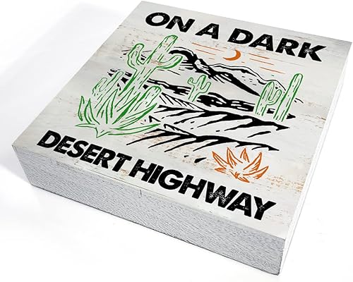Miniatura 3 de On a Dark Desert Highway - Cartel de caja de madera rústica, letrero de caja de madera rústica para oficina en casa, estante de escritorio (5 x 5