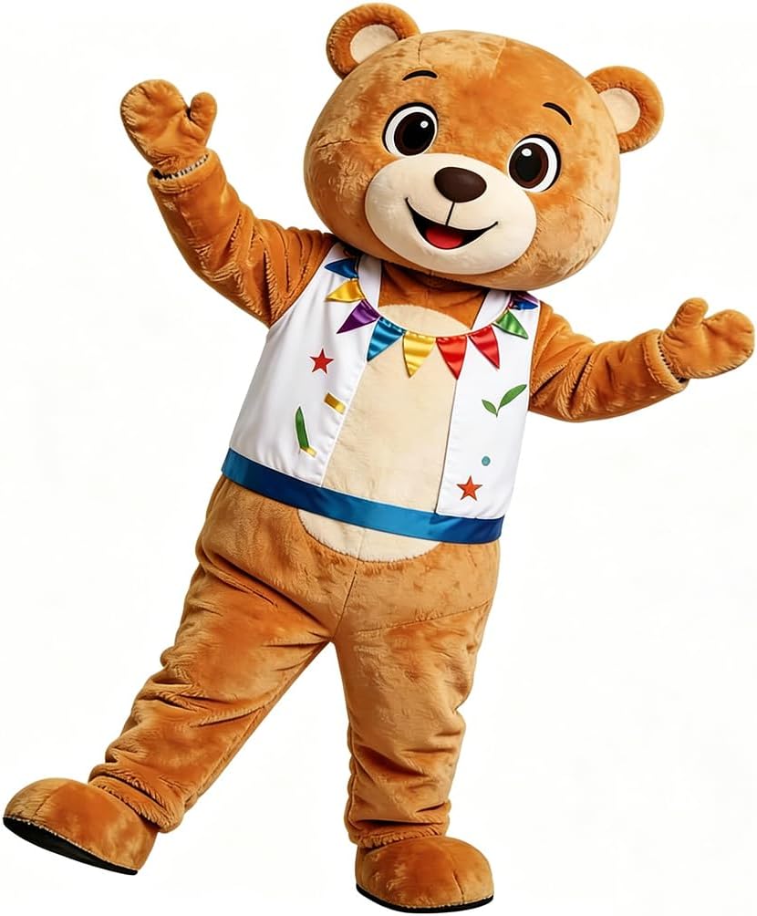 Mascot Costume Bear for Adults Men & Women Built-in Fan Inside the Head, Support Custom