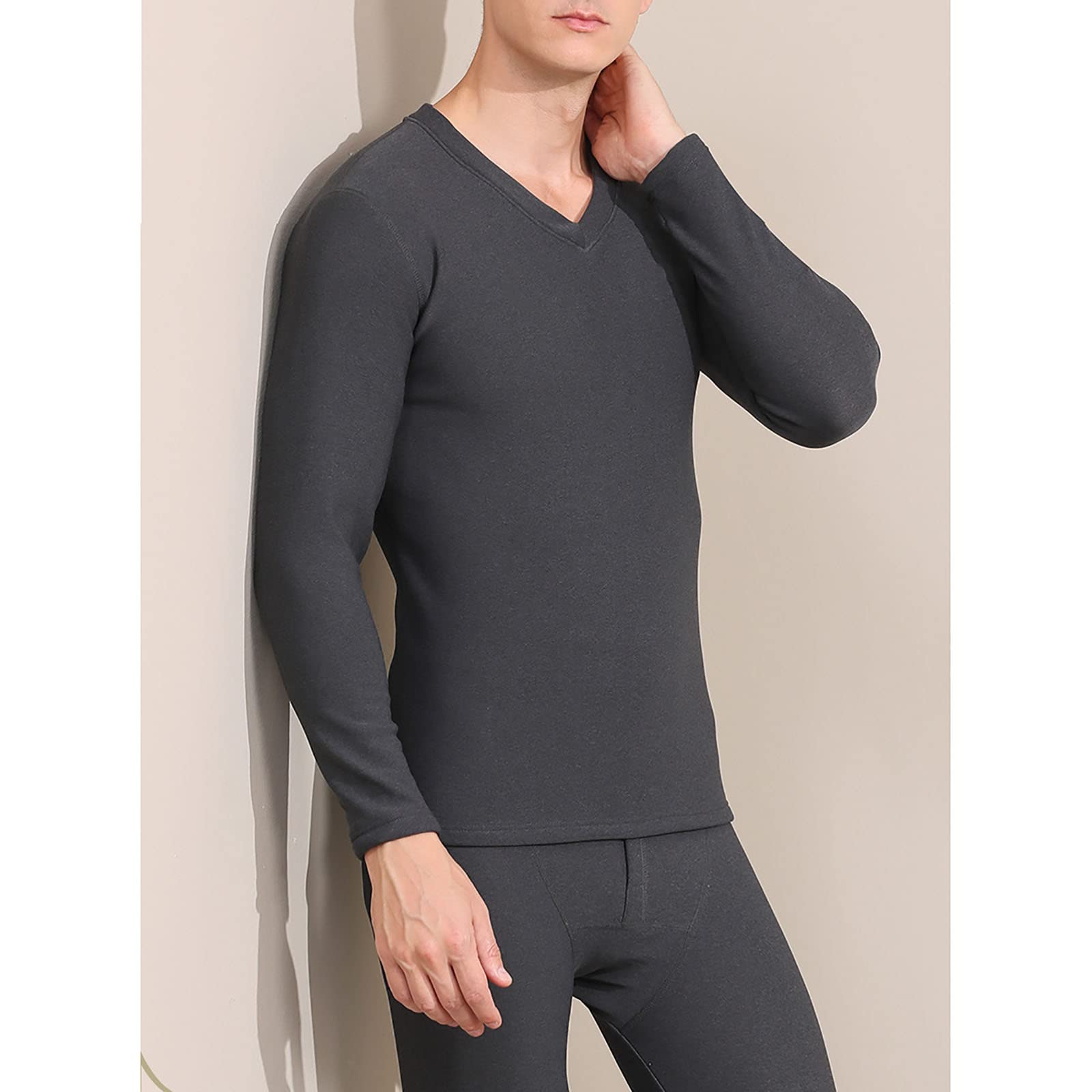 Warme Unterwäsche Fleece Männer, Winter verdickt und gepolstert Slim Fit Bottoming Inner Wear Anti-Kälte Tops und Hosen Set, für Skifahren, Outdoor-Sport atmungsaktiv Thermal Base Layer
