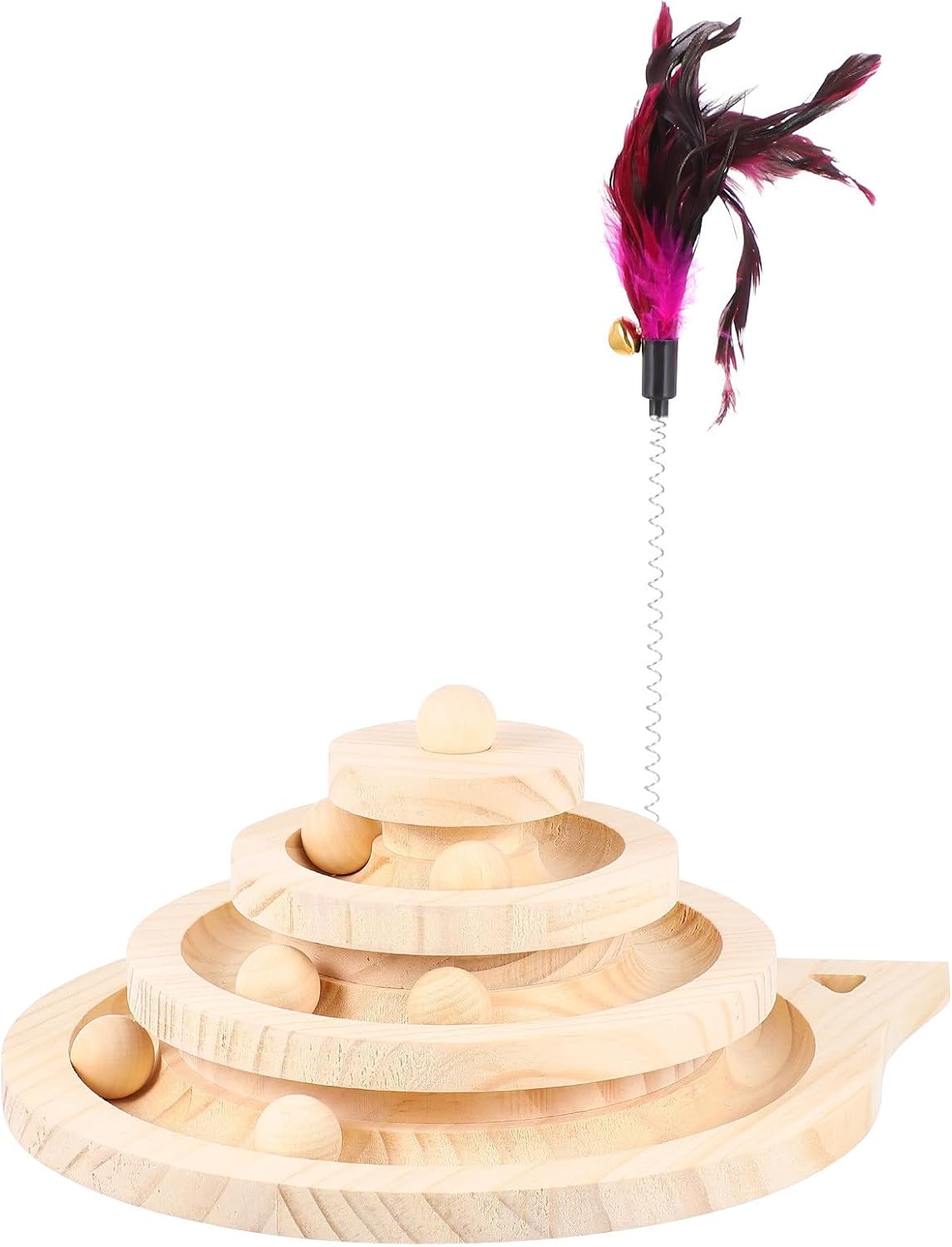 Wooden Cat Turntable with Ball Track, 3-Layer Large Interactive Cat for Indoor Play, Kitten Exercise and Mental Stimulation
