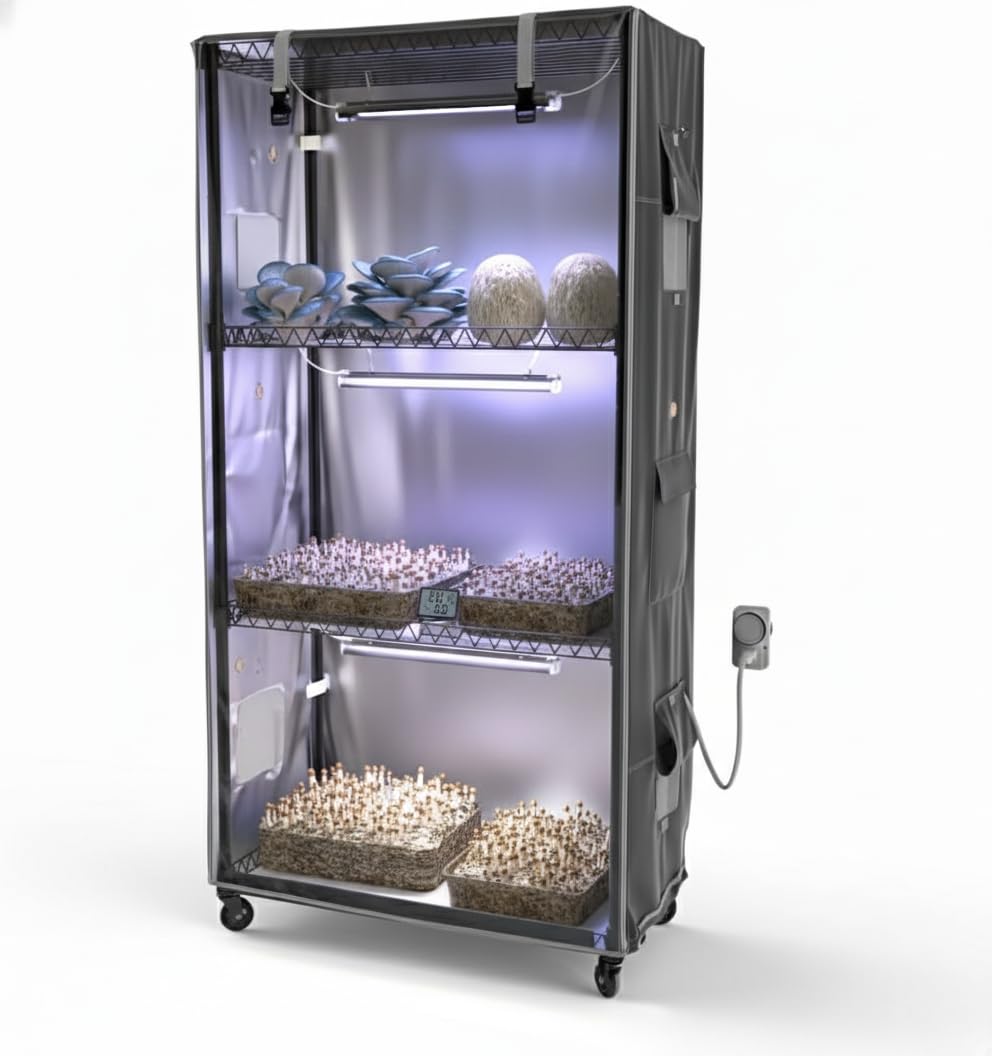 Mushroom Grow Tent with T8 Grow Light Timer - Indoor Greenhouse for Mushrooms Monotub Fruiting Chamber with Humidity