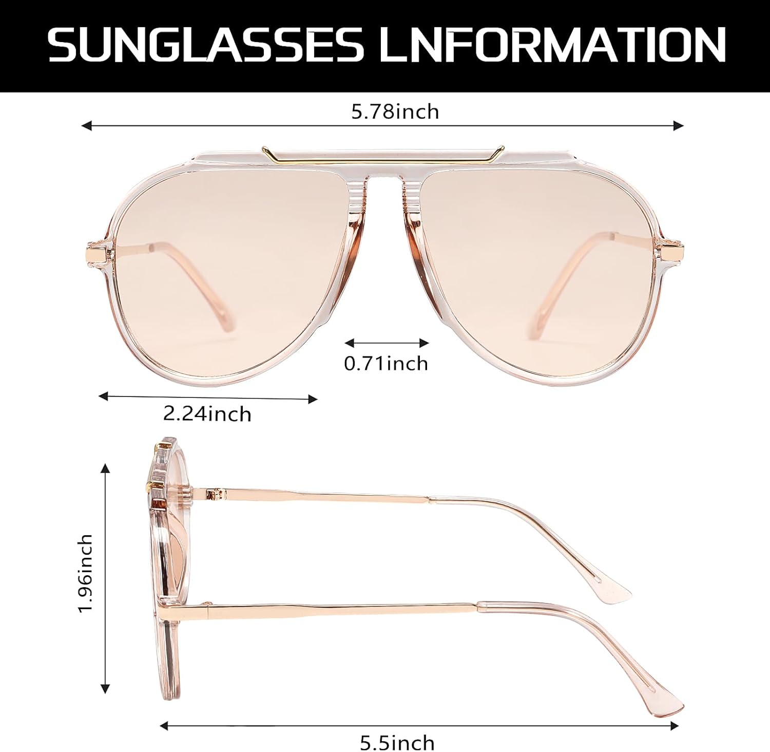 Oversized Aviator Sunglasses for Women Men 2026 70s Retro Gold Metal Sun Glasses Tangle Free Square Aviators - Image 3