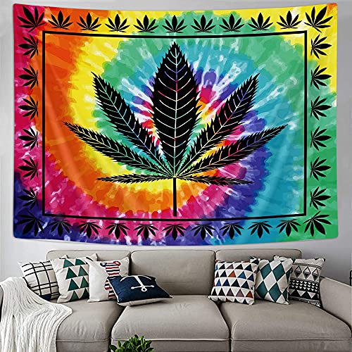 Trippy Cool Weed Tapestry For Men, Psychedelic Cannabis Leaf Tapestry Wall Hanging, Boho Bohemian Marijuana Leaves In Hippie Tie- Dye Mandala Gypsy Wall Decor For Bedroom Living Room Dorm,60X40In #TOP3