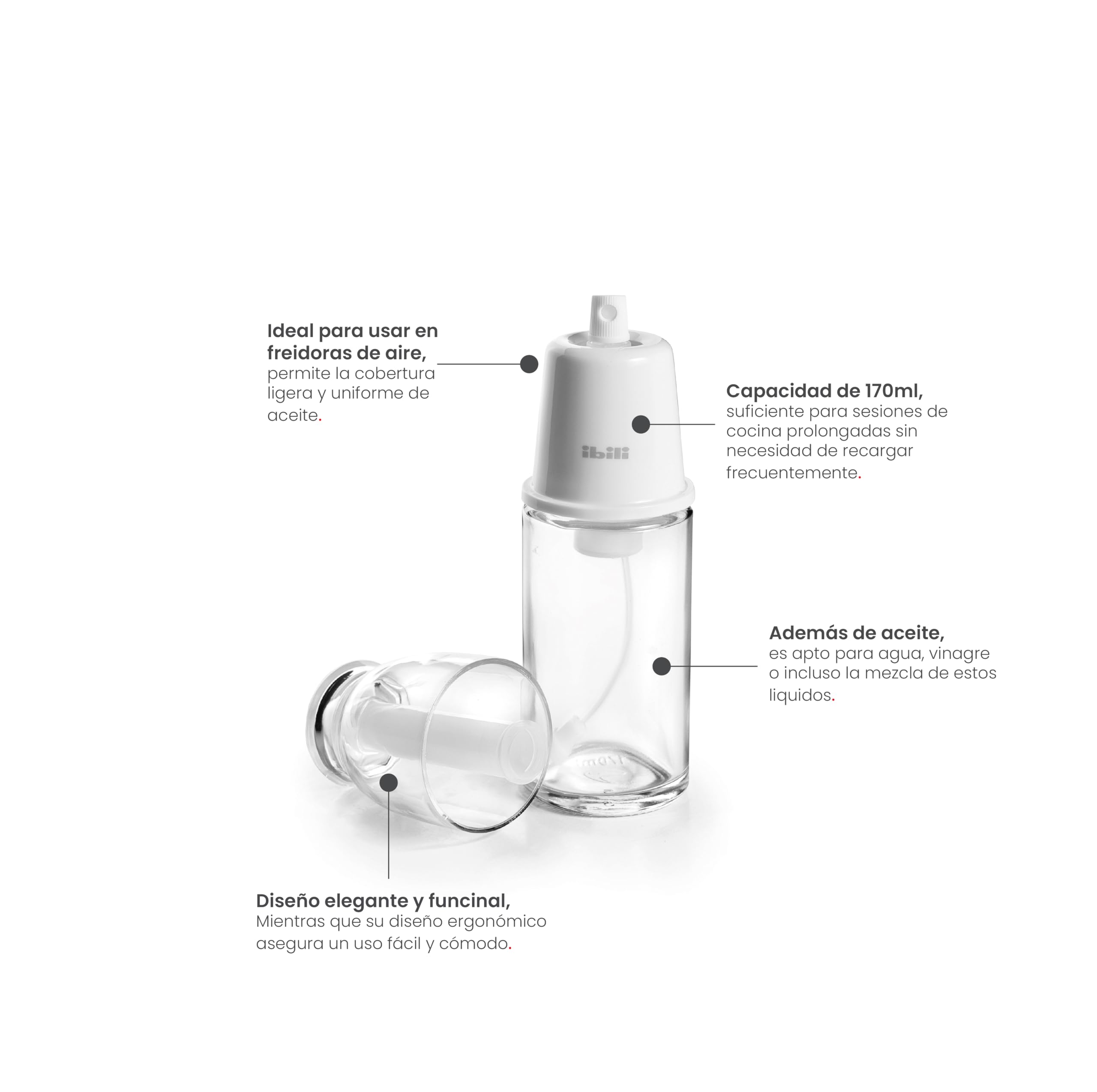 Pulverizador de Aceite IBILI 170 ml Cristal para Freidoras de Aire