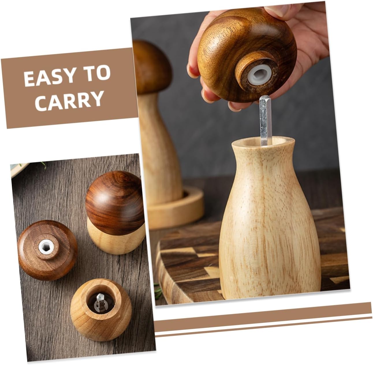 Wooden Mushroom Pepper Grinder Manual Kitchen Tool for Coffee Beans image 4