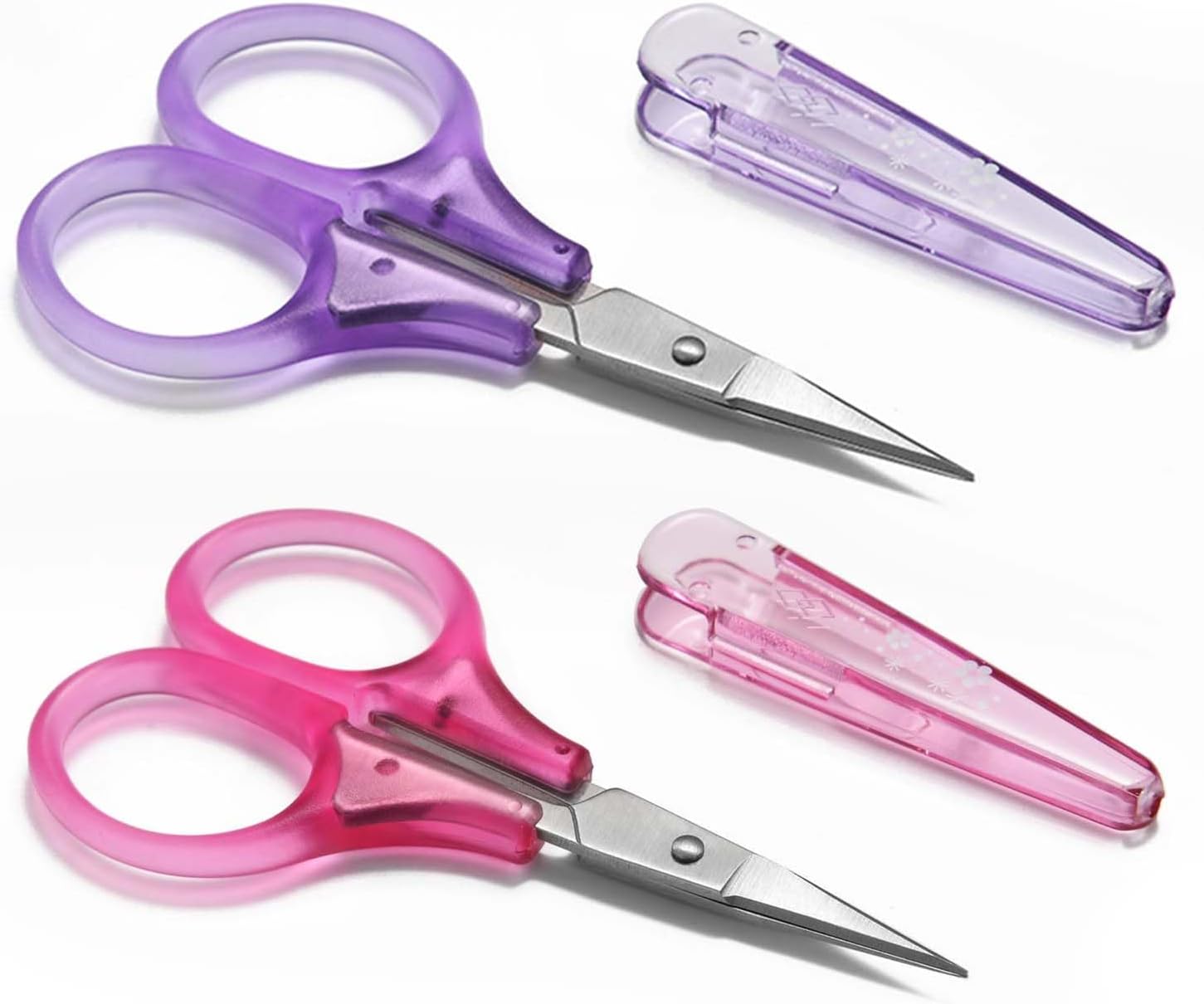 SCAIKTIG Small Craft Scissors, 3" Tiny Travel Scissors Tsa Compliant with Cover, Sharp Scissors all Purpose, Straight Fine Tips Mini Sewing Scissors Set, Precision Detail Paper Cutting, Pink/Purple