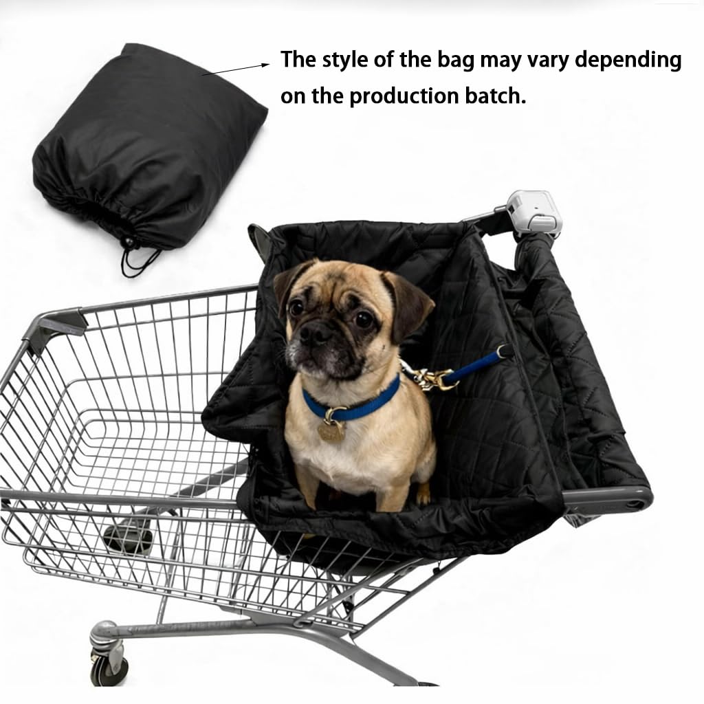 Pet Shopping Cart Cover Quilted Dog Cart Liner Foldable with Storage Bag | Waterproof quilted pet shopping cart cover with storage bag. Lightweight, scratch resistant, machine washable and reusable.
