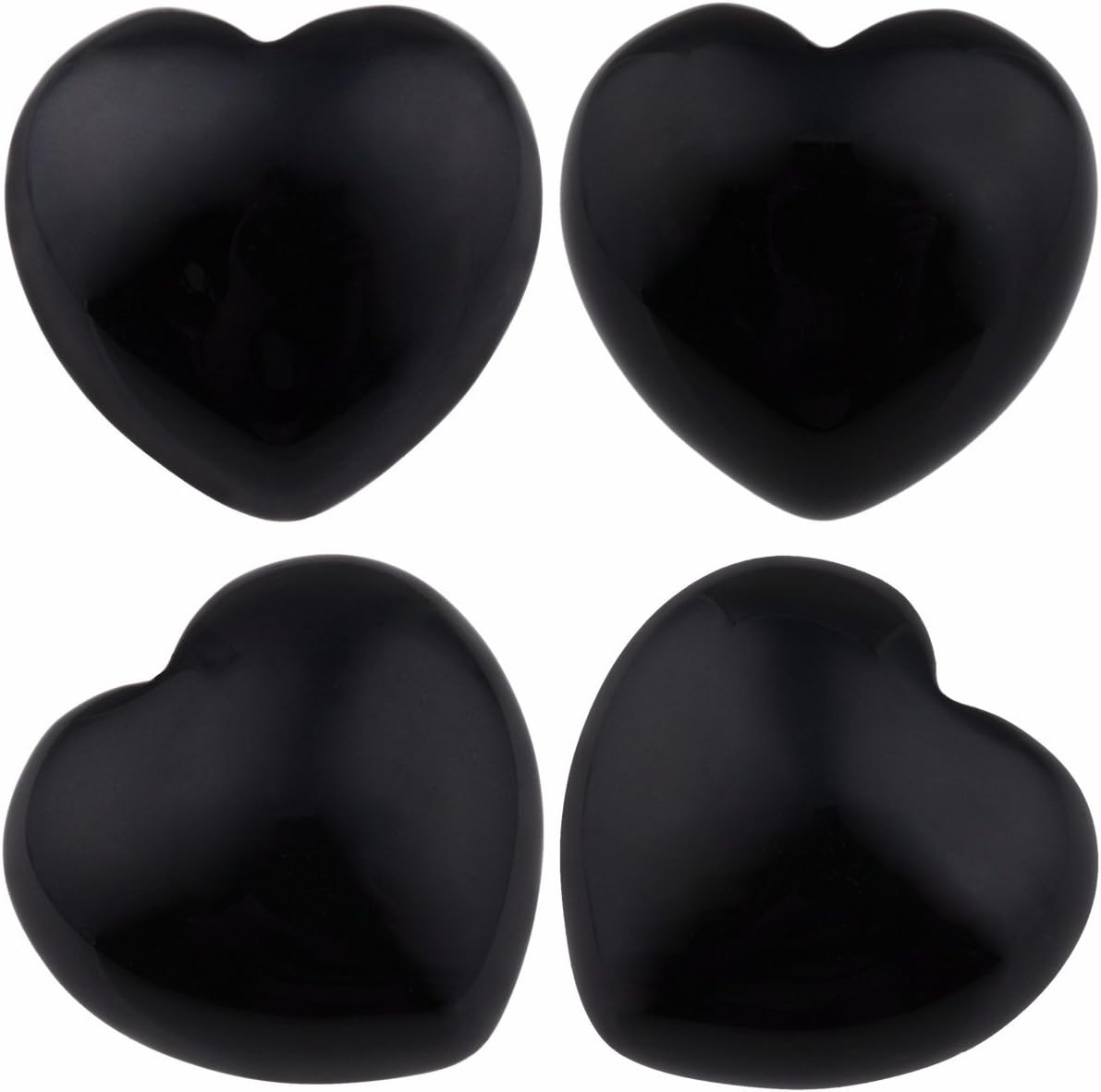 Shanxing Set of 4 25mm Black Obsidian Mini Heart Crystal Stones