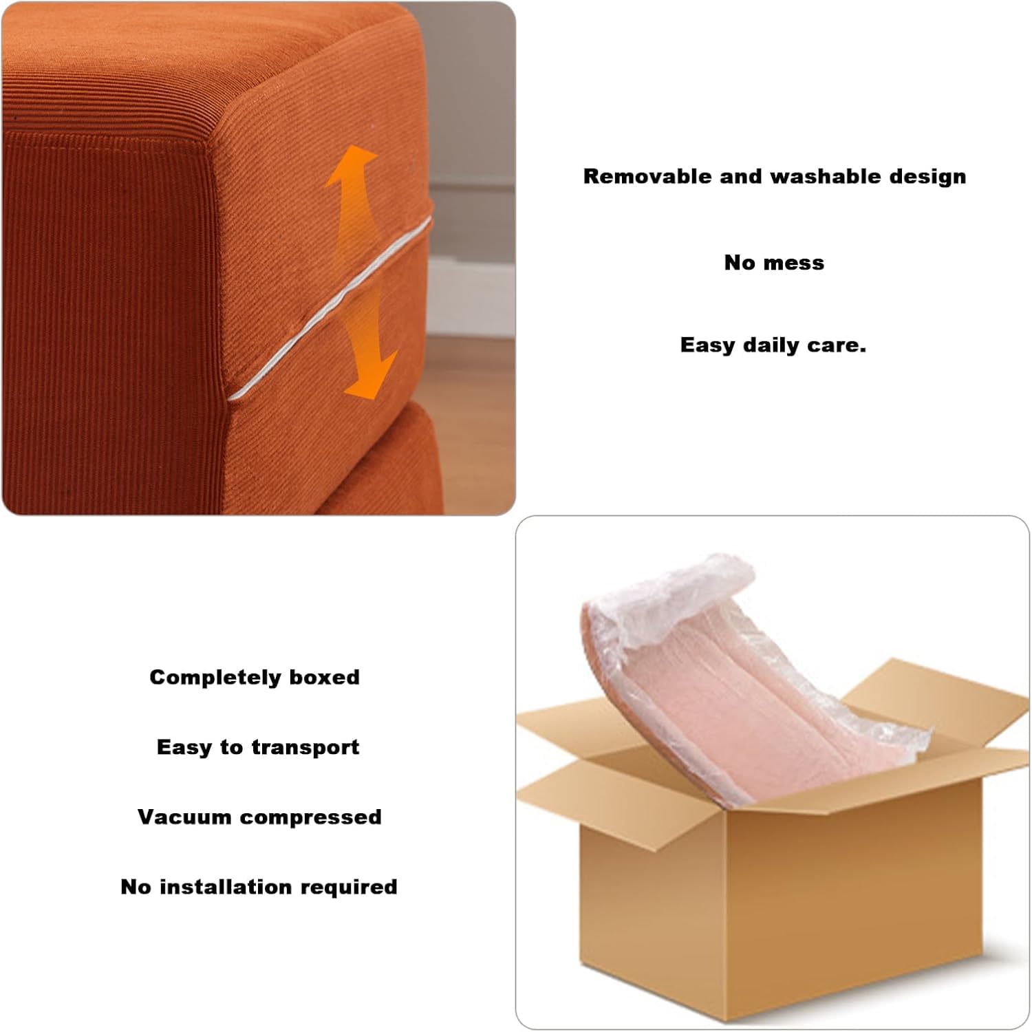 Kompressionssofa umbaubares Schlafsofa Zweisitzer Cord-Matratze ausklappbar Bequeme Lounge fürs Wohnzimmer funktionaler Memory-Schaum mit Armlehnen Couch für kleine Räume(100cm/39 in,Cream)
