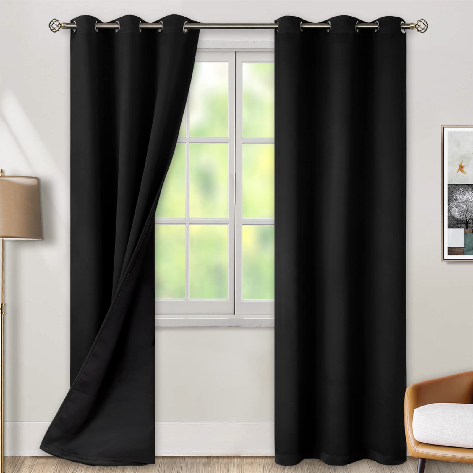 Rideaux occultants 100% thermiques insonorisants œillets 96x213cm noir