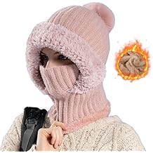 3 in 1 Beanie Hat with Scarf and Mask, Knitted Balaclava Hats, Windproof One Size Hat and Scarf Set for Women