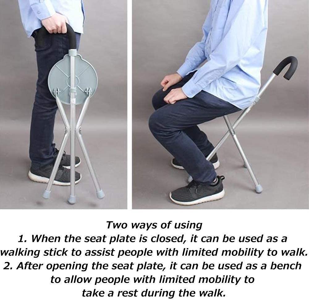 Andador para Ancianos,Regalo para Ancianos: Asiento Plegable para Caminar, Bastón de Aluminio de Tres Patas, Asistente para Caminar liviano, Adecuado para Ancianos, Mujeres, Hombres, Mujeres