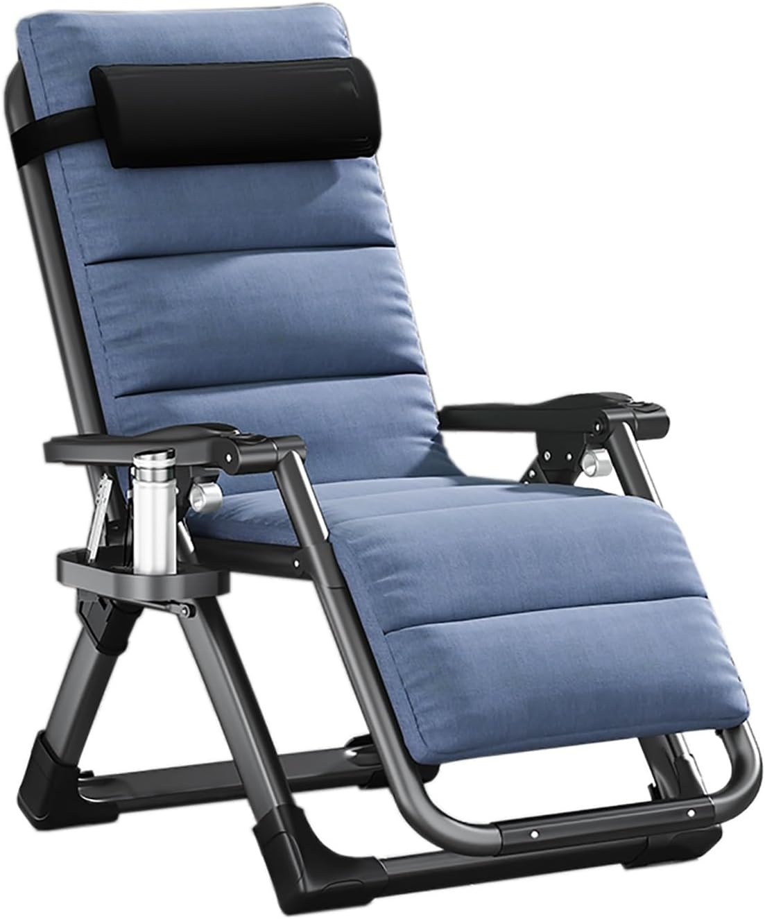 Padded Patio Lounge Chair with Headrest Folding Lawn Lounge Chairs Heavy Duty Adjustable Recliner High Back Portable Lawn Recliner for Outside Inside Yard Patio Pool B