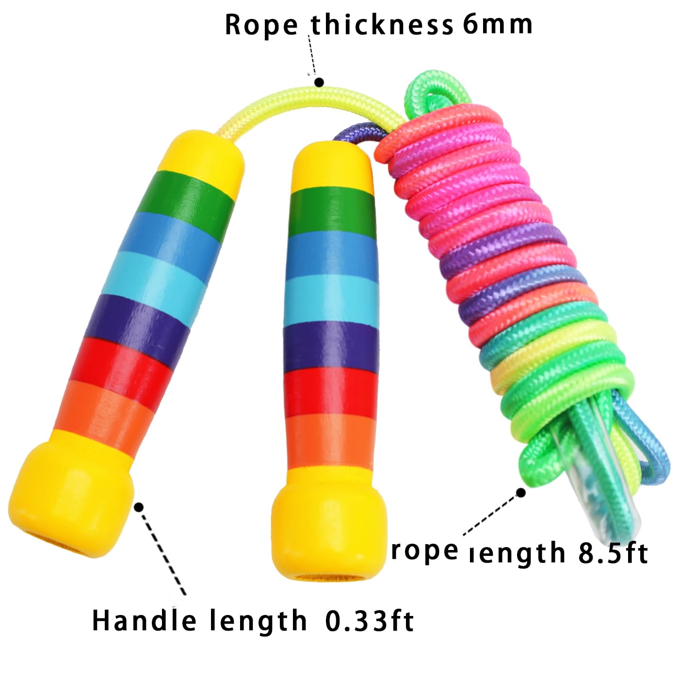 Springseil Kinder, 280cm Verstellbare Seilspringen Kinder mit Holzgriff, 7 Farben Regenbogen Skipping Rope Kids für Jungen und Mädchen Fitness
