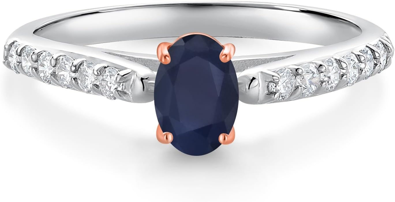 Gem Stone King 10K White and Rose Gold Oval Gemstone Birthstone and Lab Grown Diamond Engagement Ring for Women | Oval 6X4MM | Available in size 5, 6, 7, 8, 9