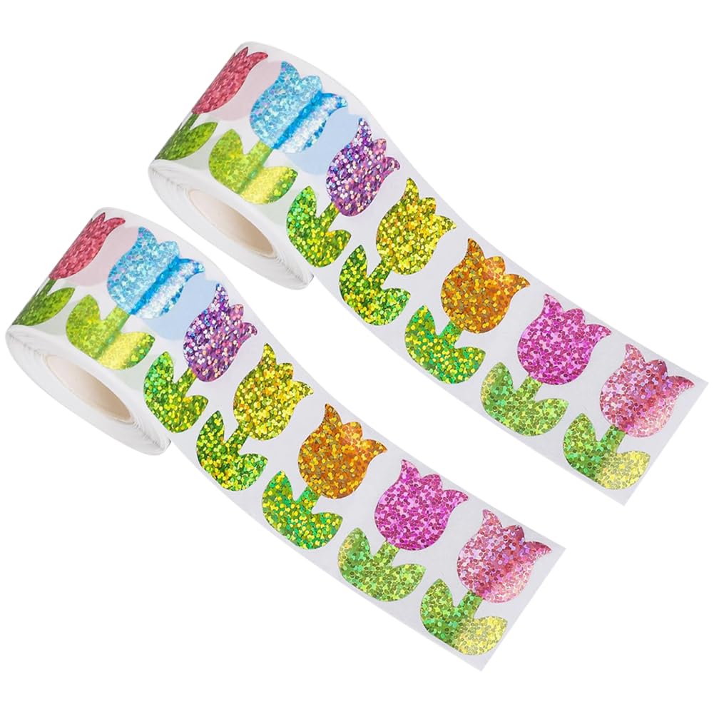 1000 Pcs Spring Tulip Stickers Small Laser Flower Sticker Self Adhesive Floral Sealing Stickers Card Making Flower Labels Decorative Gift Envelope Labels Decals for Birthday Holiday