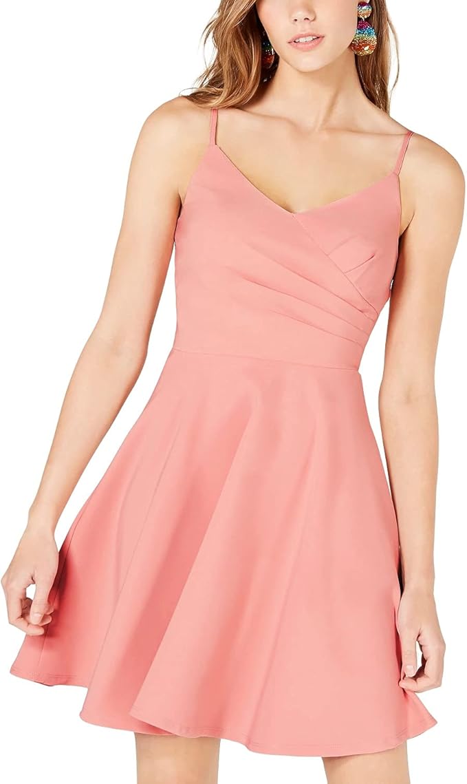 Trixxi Juniors' Ruched Fit & Flare Dress, Pink XL Clothing