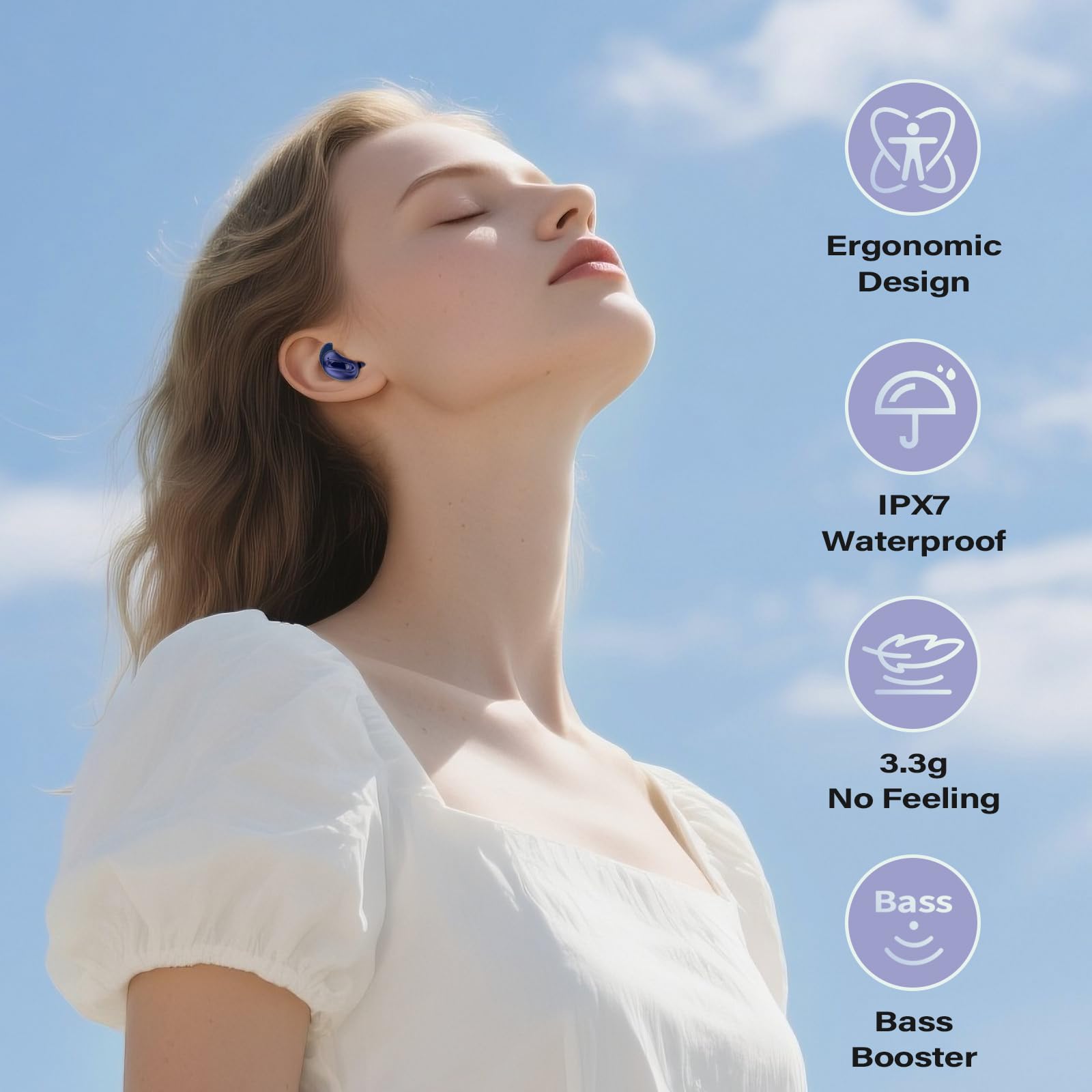Auriculares del sueño, Mini estéreo de Graves Profundos de los Auriculares de botón inalámbricos de Bluetooth 5.4 de la ANC