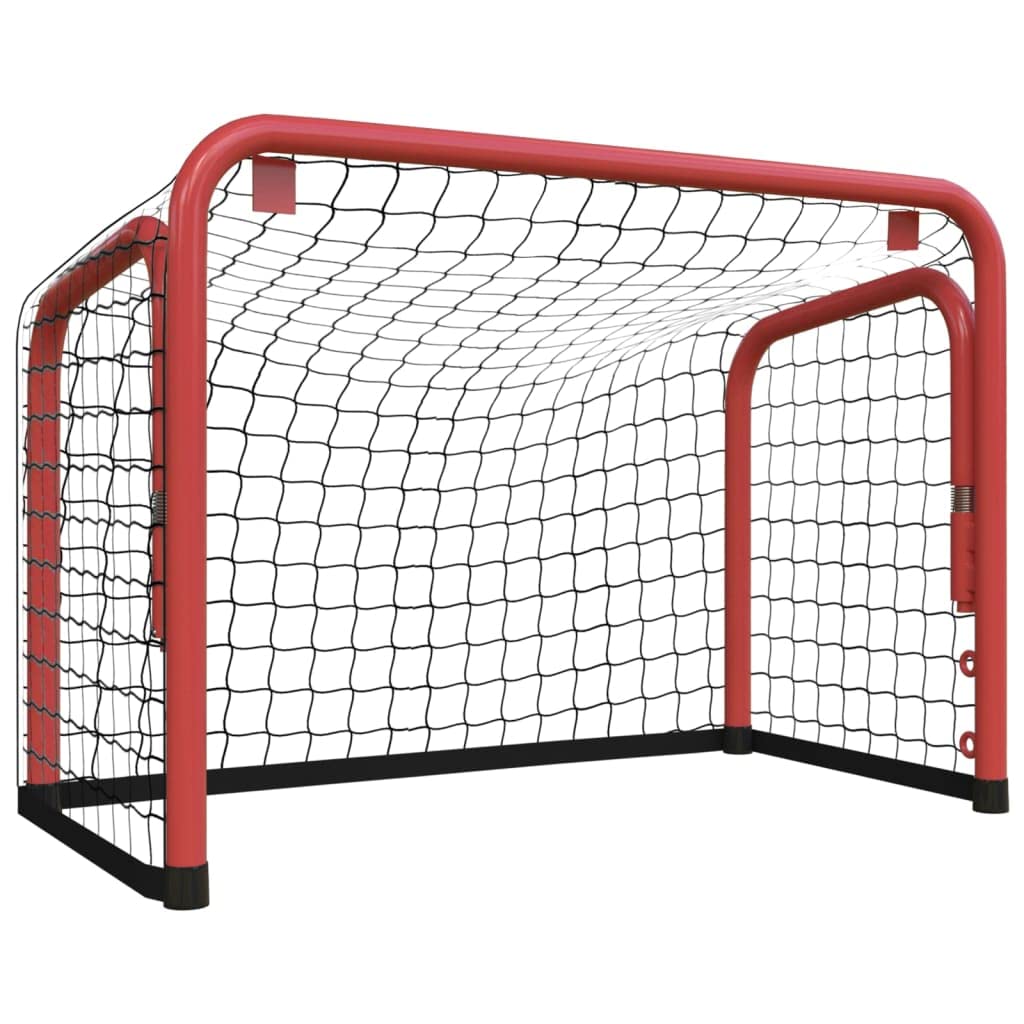vidaXL But de hockey sur glace avec filet, filet d'entraînement de hockey pour adultes et enfants, filet d'entraînement de hockey pour cour, pelouse, acier et polyester - Rouge et noir