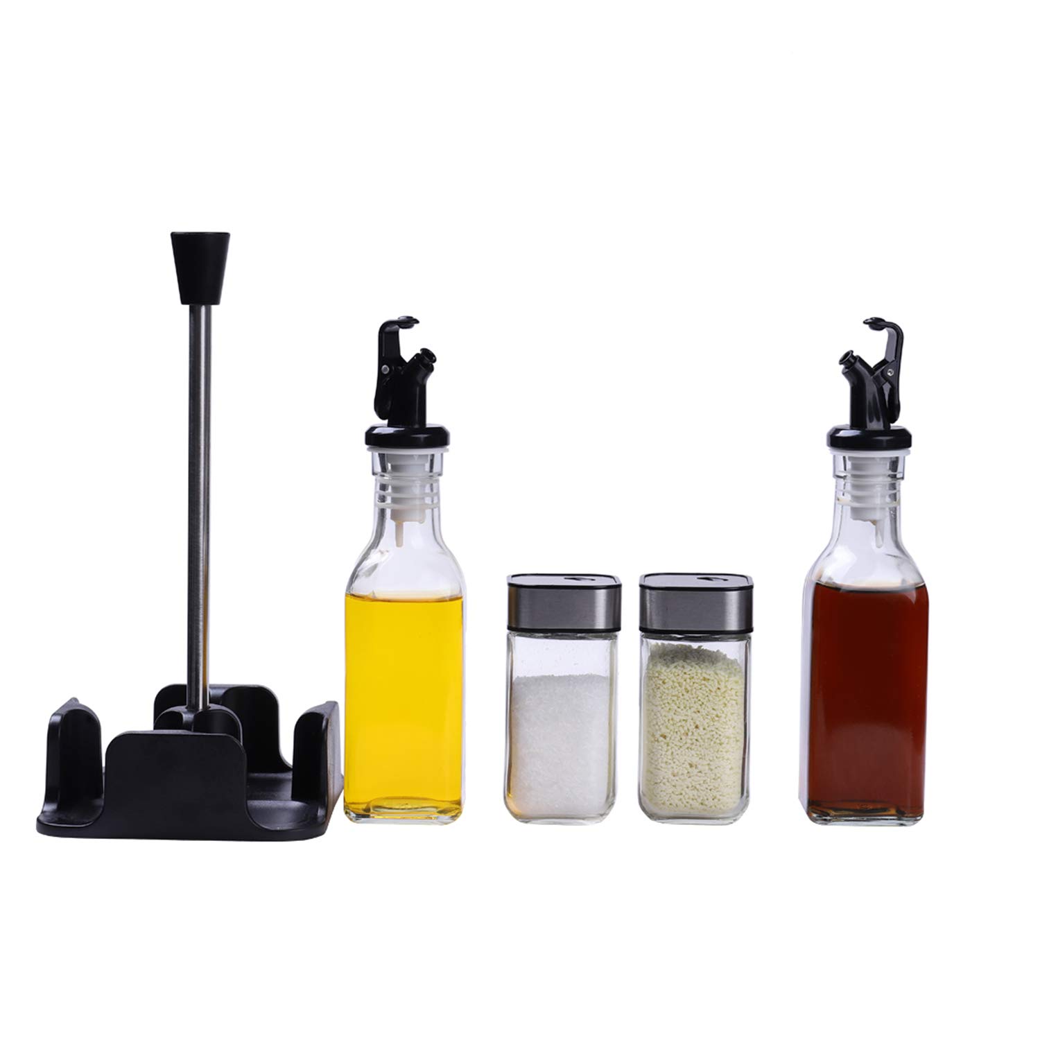 Miorkly Set Olio Aceto Sale Pepe ( da 5 Pezzi), Il Design a Rotazione della Copertina, può Utilizzare Una varietà di Metodi di Dumping,Oliera Vetro