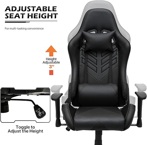 Miniatura 6 de MoNiBloom Silla de computadora para juegos de respaldo alto con reposacabezas y soporte lumbar, silla de carreras ergonómica de piel sintética con