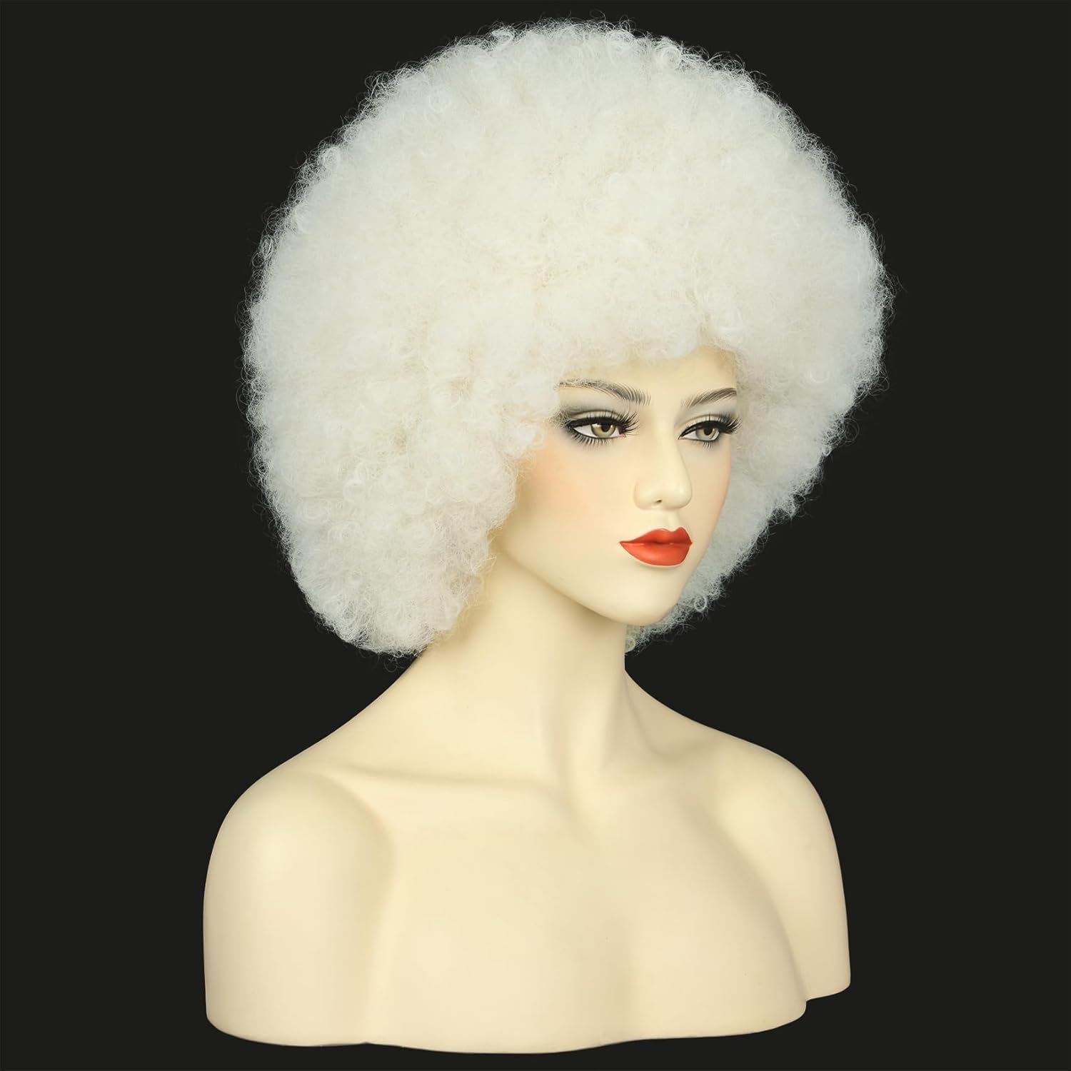 karlery Adult Women Short Curly Platinum Blonde Afro 70s Kinky Disco Wig Heat Resistant Synthetic Fiber Fluffy Natural Looking Costume Halloween Party Wig - Image 4
