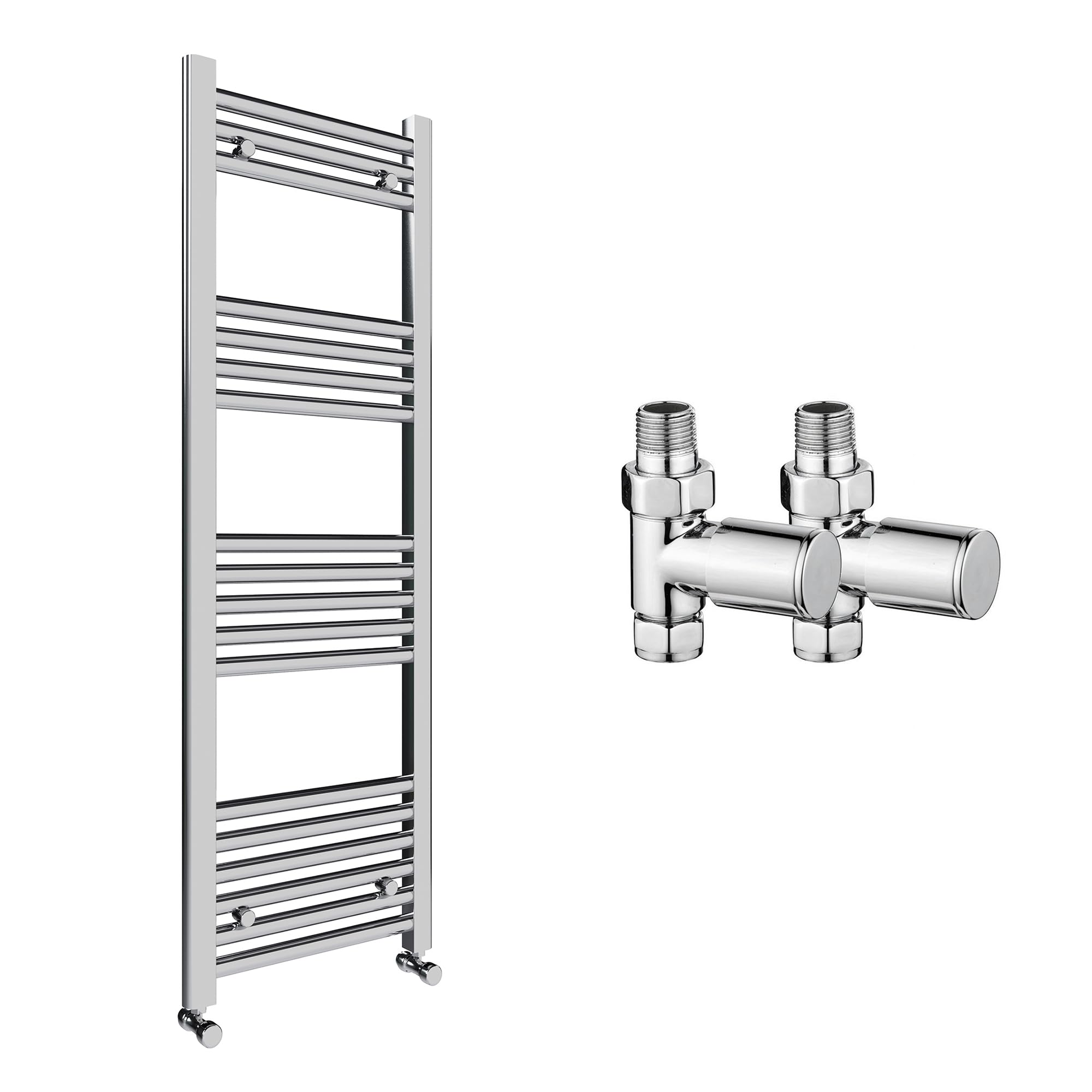 The Home Store Chrome Bathroom Straight Heated Towel Rail Radiator 400 X 1200 & Straight Manual Valves