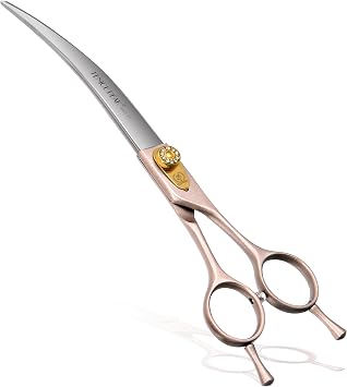 Professional Curved Dog Grooming Shears 7" Rose Gold 440C Stainless Steel Pet Cutting Shears Safety Trimming Shears for Dogs Cats