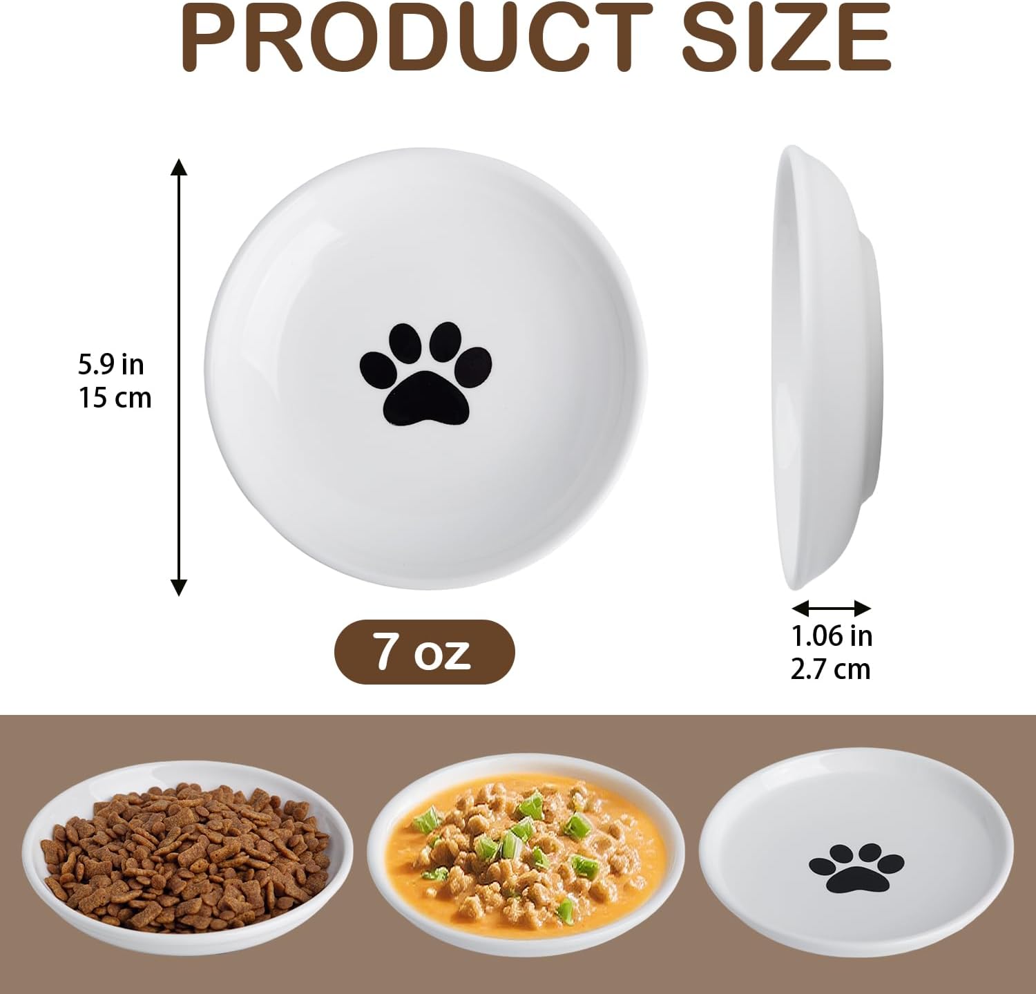 Cat Food Bowl Set of 6, Ceramic Cat Bowls, Anti Whisker Fatigue Cats Bowl Set,5.9 Inches Shallow Wide Kitten Plates for Wet/Dry Food, Indoor Pets (Paw)