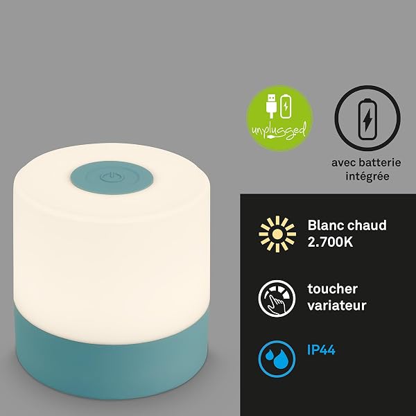 BRILONER - Mini lampe de table LED sans fil, Lampe de chevet à intensité variable Touch, Lampe de bureau, Lampe de lecture, Lampe de table extérieure & intérieure, Bleu - 2