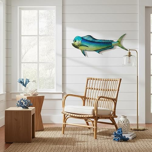 Miniatura 4 de LIFFY Arte de pared de metal Mahi para interiores y exteriores, decoración de pared de peces para colgar en la pared, adornos decorativos de cristal