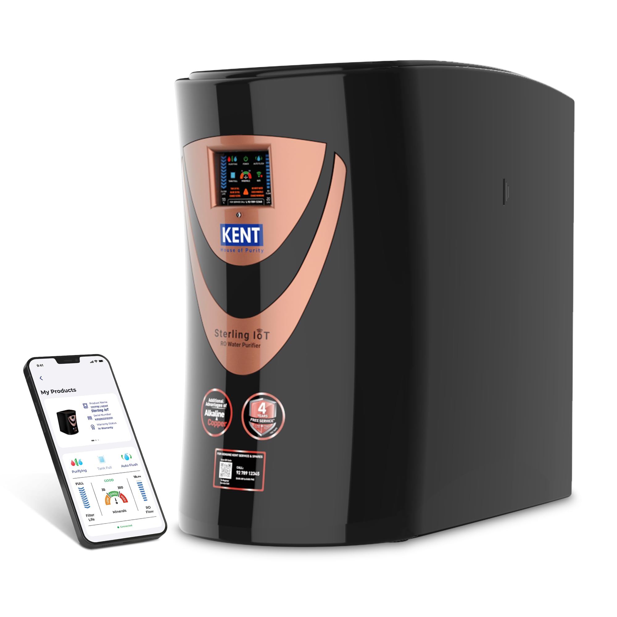 KENT Sterling IoT Under the Counter RO Water Purifier| RO+UV+UF+Alkaline+Copper+TDS Control | IoT Enabled | Fully Automatic On&OFF Operation | 6L |20 LP/Hr|Ideal For Borewell/Tanker/Municipal Water-picture-33