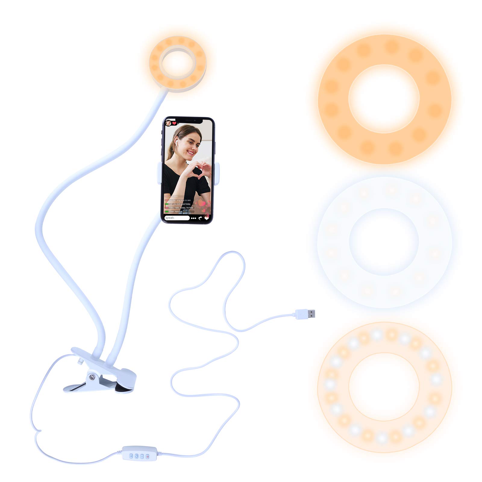 AGM Selfie Ring Light with 24 inch Gooseneck Stand & Cell Phone Holder Makeup Light, Teleworking Social Media Live-Streaming Phone Mount