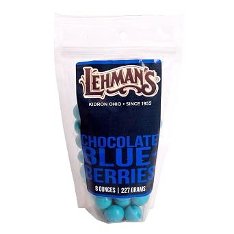 Lehmans Chocolate Candy Covered Blueberries, Creamy Milk Chocolate and Blueberry Candy Coated, 8 oz Resealable Bag