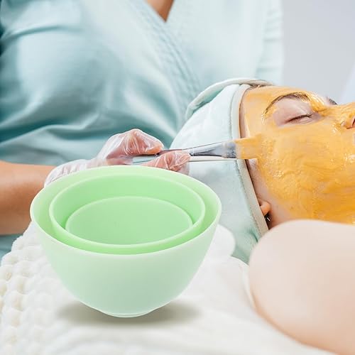 Miniatura 6 de Juego de 3 tazones de silicona verde para mezclar Cuencos faciales anticaídas para máscaras faciales, cuidado de la piel y almacenamiento de
