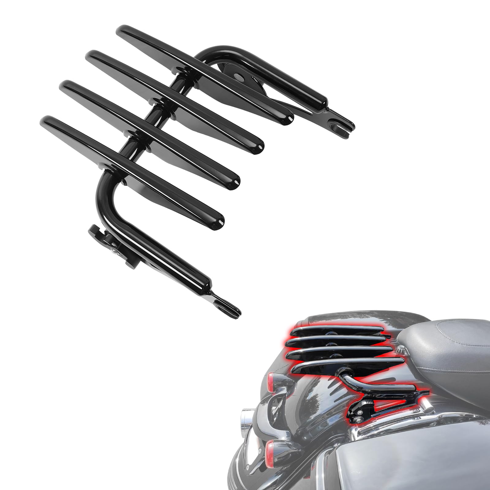 Abnehmbarer Motorrad-Gep채cktr채ger f체r Harley Touring | Kompatibel mit Street Glide, Road King, Electra Glide | Stealth-Design Hochleistungs-Stahlgep채cktr채ger (Schwarz)