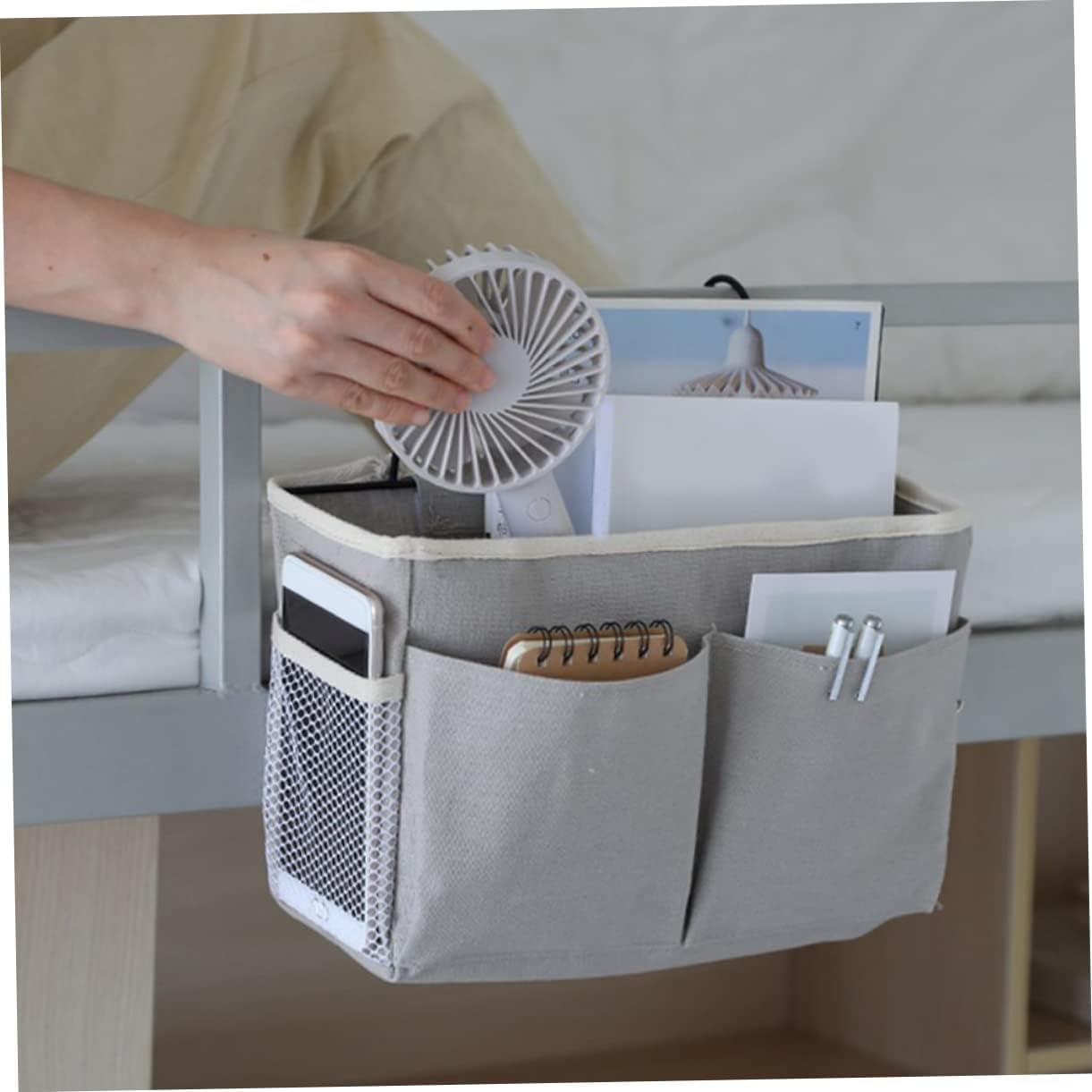 BD STORE Bedside Hanging Storage Caddy Organizer – Multi-Pocket Bedside & Sofa Side Bag with Metal Hooks for Dorm Rooms, Bed Rails, and Home – Holds Books, Phones, Tablets, Remote, Keys & Essentials 2