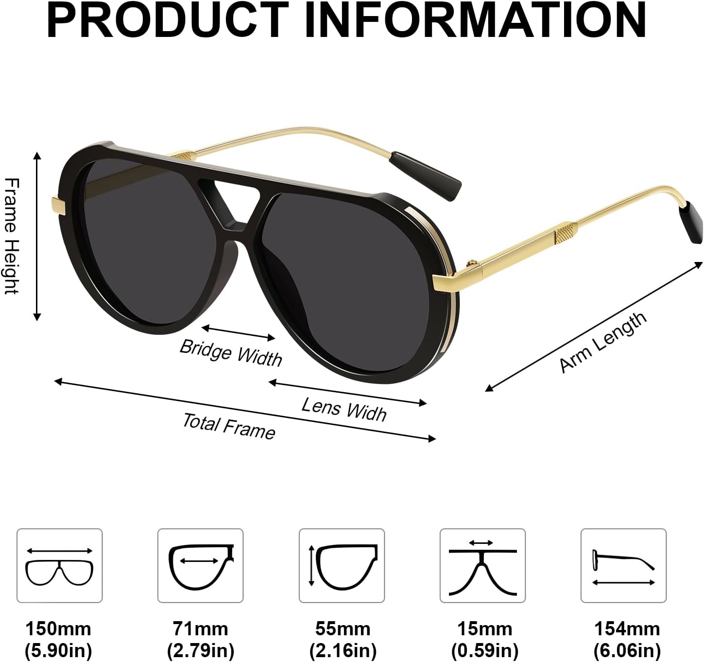 Retro Gold Aviator Sunglasses for Women Men Large Frame 70s Trendy Vintage Style UV Protection Sun Glasses